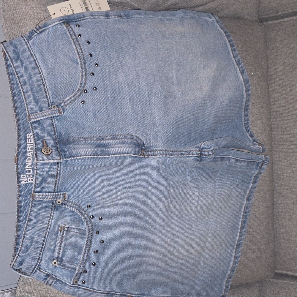 No Boundaries Light Blue Jean Shorts with Stud Accents